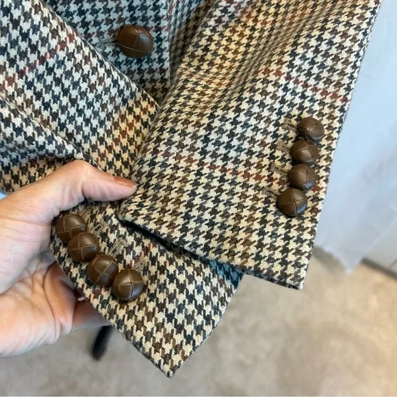 Zara tan brown houndstooth check plaid single breasted button front blazer Sz XS - Picture 8 of 15